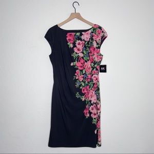Anne Klein Black Floral Cap Sleeve Dress